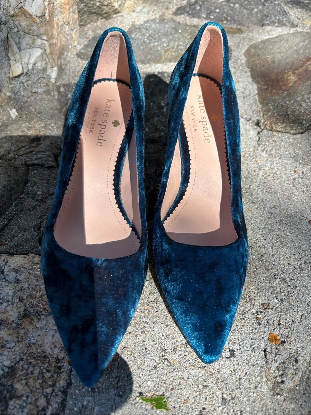 kate spade Deep Teal Velvet rhinestone heel Pointed-Toe Pumps - Picture 3 of 11